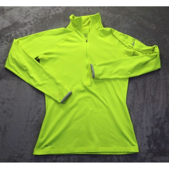 Nike Tops - Nike Pro Dri Fit Neon Yellow 1/4 Zip Pullover Women's Size M Running Run